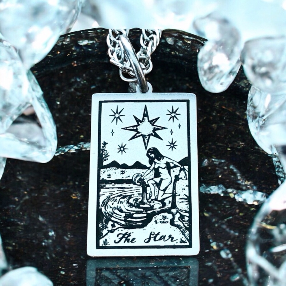 🆕The Star Three Ring Tarot Card Pendant Necklace Stainless Steel